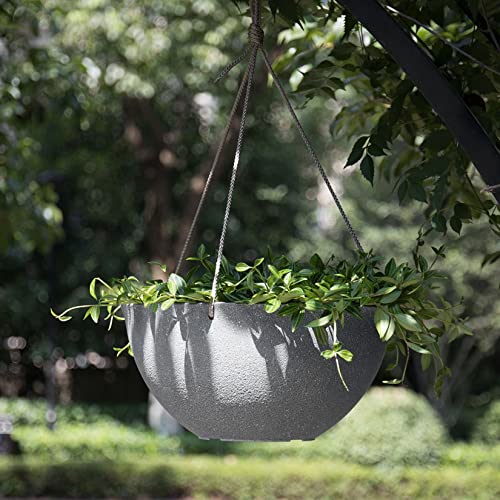 LA JOLIE MUSE Large Hanging Planters for Outdoor Plants - Hanging Flower Pots Weathered Gray (13.2 Inch, Set of 2) - color: Gray