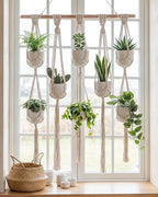 Bamworld Macrame Plant Hanger with Wooden Dowel Multi-Tier Hanging Planters for Indoor Plants Wall Mounted Hanging Plant Holder with 8 Pockets Boho Hanging Baskets for Wall Decor(Pot Not Included)