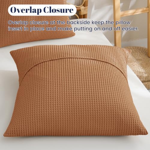 PHF 100% Cotton Waffle Weave Euro Shams 26" x 26", No Filling, 2 Pack Elegant Home Decorative Euro Throw Pillow Covers for Bed Couch Sofa, Cinnamon Brown - color: Cinnamon Brown, size: 26" x 26" (Pack of 2)