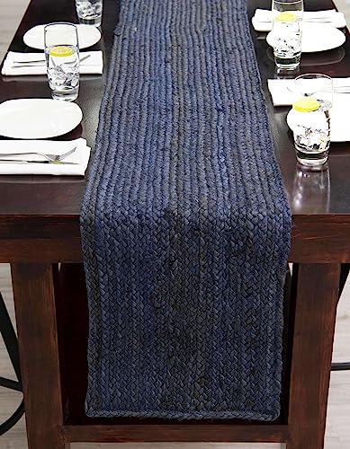 Unique Loom Braided Jute Collection Area Rug - Dhaka (1' 2" x 8' Table Runner, Navy Blue) - color: Navy Blue, size: 1'2" x 8' (Table Runner)