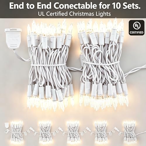 TIGOMOOV 50 Count Mini Clear White Christmas Lights-120V Plug-in End to End Connectable Incandescent String Lights,13FT White Wire -UL Certified Christmas Tree Lights for Indoor Outdoor Holiday Decor