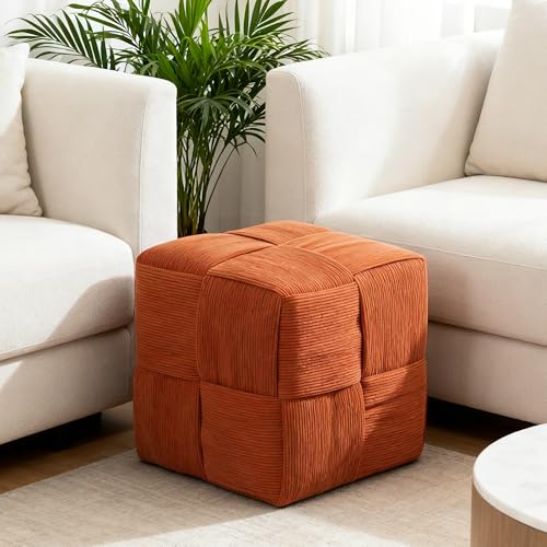 Pouf Ottoman Foot Rest Soft and Comfortable Square Ottoman Square Corduroy Woven Design Sofa Stool (Rust Orange, 1) - color: Rust Orange