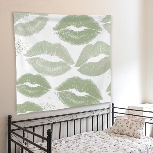 WNAGT Trendy Black and White Kiss Lips Tapestry Wall Hanging, Funky Makeup Wall Decor, Fashion Aesthetic Wall Blanket Decor for Girls Room College Dorm Makeup Room Beauty Room, 50x60 Inch - color: green