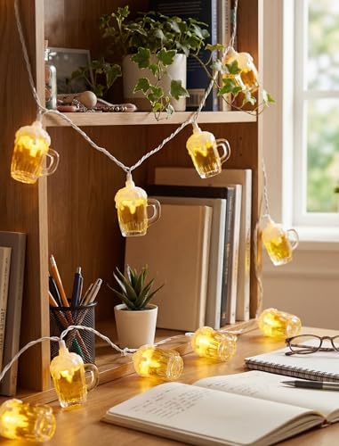 Beer Mug Outdoor String Lights, Hawaiian Decor Lights, 8.5Ft LED Tropical Beach Camping String Lights Plug in with 10 3D Beer Cup Bulbs, Summer Decor for Tent Holiday Party Garden Cinco de Mayo - color: Multicolor Beer Mug