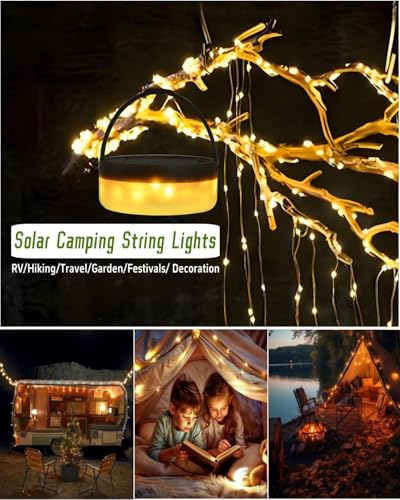 Solar Camping String Lights, 39.4 FT Fairy String Light, 4 in 1 Portable Waterproof Camp LED Lamp with 8 Lighting Modes, Hanging Rechargeable Tent Lantern for Outdoor Garden Patio Party Essentials - size: 39.4 FT