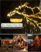 Solar Camping String Lights, 39.4 FT Fairy String Light, 4 in 1 Portable Waterproof Camp LED Lamp with 8 Lighting Modes, Hanging Rechargeable Tent Lantern for Outdoor Garden Patio Party Essentials - size: 39.4 FT