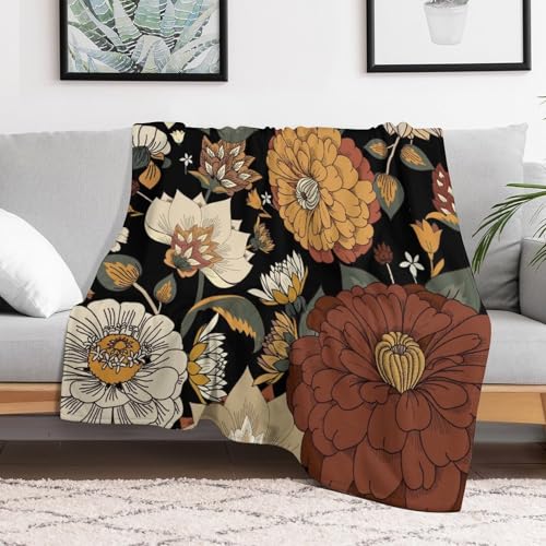 Boho Flower Plants Blanket,Vintage Rustic Hippy Orange 70s Mid Century Modern Abstract Art Floral Leaves Blanket for Couch Sofa Bed Decorative Gifts 30x40 - color: Blanket-26, size: 30"x40"