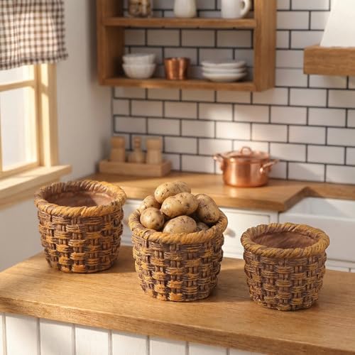 TOYANDONA 6Pcs Miniature Resin Rattan Baskets for Dollhouse Decoration Storage Holders Realistic Simulation Baskets Mini House Accessories
