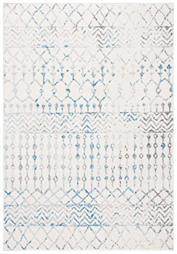 SAFAVIEH Tulum Collection Accent Rug - 2' x 5', Ivory & Turquoise, Moroccan Boho Distressed Design, Non-Shedding & Easy to Clean, Ideal for Front Door, Kitchen, Entryway, Foyer (TUL270B) - color: Ivory/Turquoise, size: 2' x 5' (Rectangular)