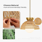 AIJIASI Rattan Pendant Light, 11.8" Hand Woven Boho Pendant Light Fixture with Milk Glass Globe, Gold Kitchen Pendant Lighting Over Island Adjustable Chandelier for Dining Room Hallway Foyer - color: Gold