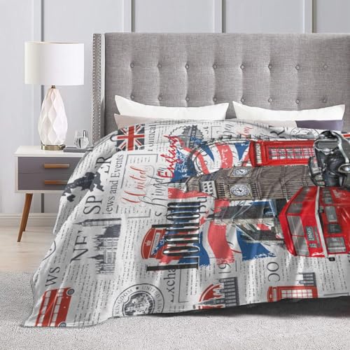 British Throw Blanket, Vintage Newspaper Print England Buildings London Culture Element Retro Warm Cozy Flannel Soft Blanket for Couch Chair Sofa Bed Bedroom Living Room Car for All Season 30"x 40" - color: Country01, size: 30X40 inch