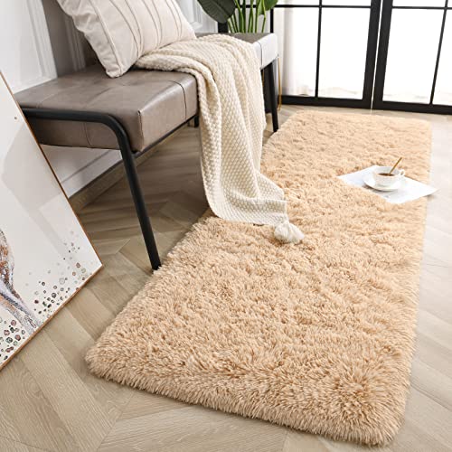Jelymark Super Soft Shaggy Rug for Bedroom, 2x6 Feet Fluffy Carpet for Living Room, Fuzzy Indoor Plush Area Rug for Home Decor, Furry Floor Rugs for Dorm, Kids Nursery Rug for Girls, Beige - color: Beige, size: 2' x 6' (Rectangular)