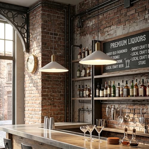 KCO Lighting Modern Cone Pendant Lighting White and Gold Pendant Light Kitchen Island Farmhouse Dome Pendant Light Mid Century Living Room Light Fixture Over Dining Table (White) - color: White