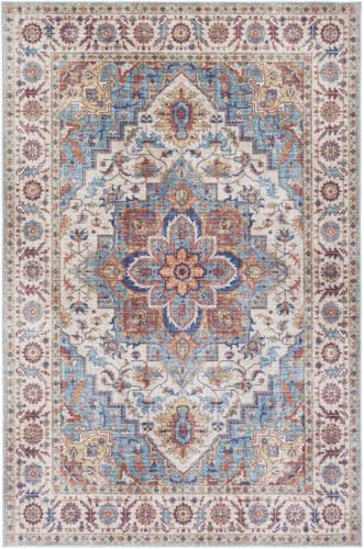 Traditional Floral Distressed Texture Vintage Rug for Living Room Diningroom Bedroom Playroom Nursery Room 2x6 Blue Brown Carpet Boho Washable Kitchen Hallway Office Thin Area Rugs - color: F, size: 2x6ft