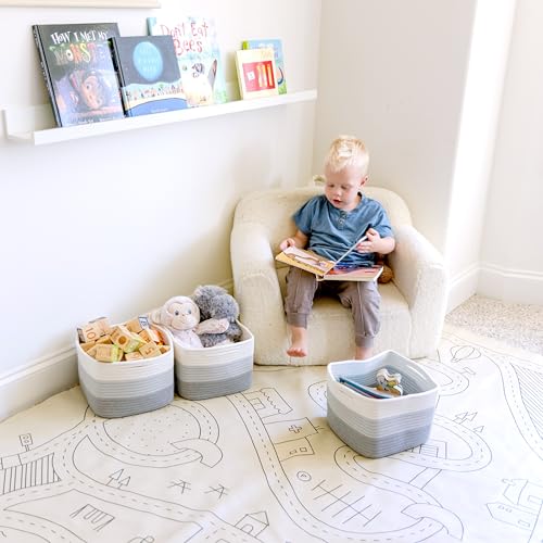 NaturalCozy Storage Cubes 9”x9”x7”Cotton Rope Woven Baskets for Organizing 3-Pack | 9 Inch Cube Storage Bin | Small Basket for Shelf Nursery, Pantry, Decorative Plant, Bathroom Closet, Toy Gift - color: 3-Tone Gray