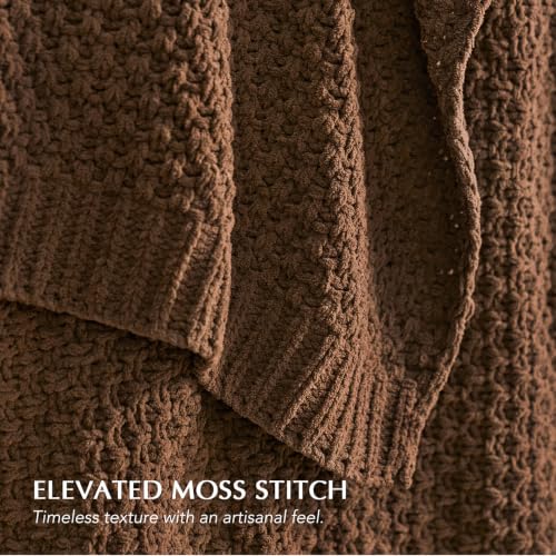 EVERGRACEHOME Chunky Chenille Knit Throw Blanket for Couch, Soft Luxurious Moss Stitch Blankets for Bed, Cozy Decorative Farmhouse Knitted Throws for Sofa, Burnt Orange, 50" x 60" - color: Burnt Orange, size: 50" X 60"