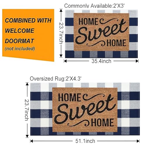 Front Door Mat Outdoor 24''x35''Blue and White 4th of July Door Mat Rug Washable Cotton Woven Layering Doomat for Hello/Welcome Mat Porch，Kitchen,Farmhouse,Entryway,Bedroom - color: Blue Buffalo, size: 24''x 35''