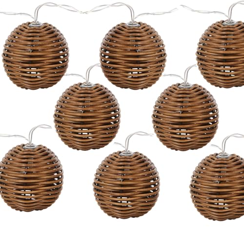 Decorative Lantern Rattan String Lights - 10LEDs with Rattan Wire Ball Style,Battery Operated Indoor Outdoor Patio String Light for Home Pergola Porch Party Backyard