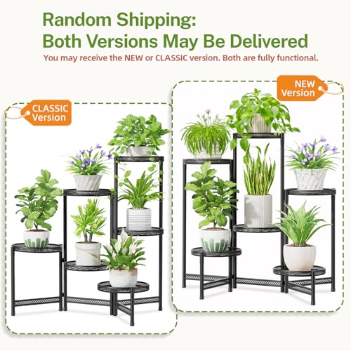iDavosic.ly 6 Tier Large Plant Stand Indoor with 10-Inch Wide Drainage Tray, Tiered Corner Metal Outdoor Flower Display Holder Shelf, Folding Tall Rack for Patio Porch Balcony, Black Iron Carving - color: Black Openwork (with Drainage), size: 6 Tiers