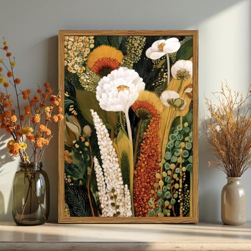 Framed Vintage Floral Canvas Wall Art, Abstract Flower Pictures Wall Decor, Boho Wildflower Botanical Paintings Prints Mid Century Modern Home Decor Aesthetic for Living Room Bedroom 12x16 inch - color: Abstract Wildflower, size: 16"L x 12"W
