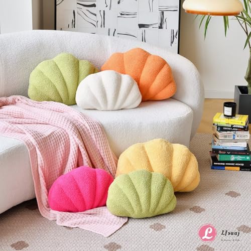 Lfsaaj Beige Seashell Throw Pillows, Shell Shaped Throw Pillows, 13 Inch Soft Home Decorative Pillow Plush Cushion for Bed Couch Living Sofa Room Decor Accent Throw Pillow - color: Beige, size: Small-13Inch
