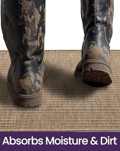 DEXI Dirt Trapper Door Mat, 31x60 Washable Doormat, Dirt Resistant and Absorbent, Easy Clean Low-Profile Floor Rugs for Entryway, Front Door, and Inside Entrance, Beige - color: Beige, size: 2'7" X 5' (Rectangular)