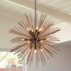 37.4" Farmhouse Sputnik Chandelier for Dining Room Rustic Handmade Natural Wood 18-Light Hanging Ceiling Pendant Light Fixture Starburst Wood Chandeliers for Kitchen Bedroom Foyer Hallway - size: Diameter 37.4", 18-Light