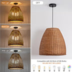 Farmhouse Rattan Chandelier 16.6" 3-Lights Boho Hand Woven Pendant Lights Wicker Dining Room Light Coastal Hanging Lighting Fixtures for Living Room Bedroom Kitchen Sink Restaurant Entryway Foyer - color: Brown-D-16.6IN