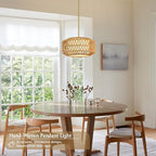 12.6 inch Natural Rattan Light Fixture Woven Pendant Lights Rustic Light Fixtures Fabric Shade Boho Chandelier for Dinning Room Kitchen (Bulb Incl.) - color: 12.6"-Natural-Prism