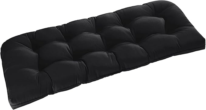 downluxe Outdoor Bench Cushion for Patio Furniture, Water Resistant Tufted Overstuffed Porch Swing Cushions, Thick Outdoor Loveseat Cushions, 44" X 19" X 5", Black, Set of 1