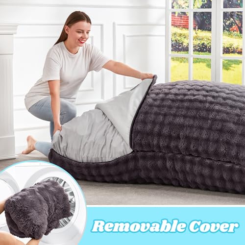 Hobestluk 3 in 1 Bean Bag Chair Giant Bean Bag Chairs for Adults with Bubble Cover Convertible Bean Bag Floor Cushion with Machine Washable Cover for Living Room (Bubble Dark Grey) - color: Shadow Grey