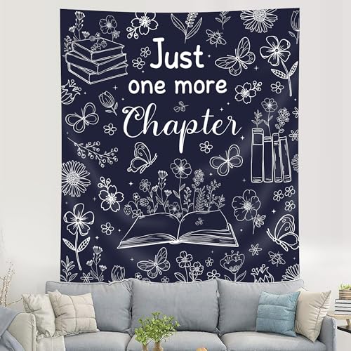 SVBright Navy Blue Reading Tapestry 51Wx59H Inch Book Lovers Wall Hanging Boho Floral Flower Fabric Butterfly Minimalist Modern Simple Line Sketch Home Decor Art for Living Room Bedroom Dorm - color: Navy Blue Wildflower, size: 59"L x 51"W
