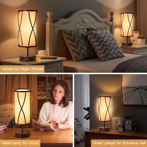 Distressed Table Lamps for Living Room, 3 Way Dimmable Touch Lamps, Small Bedside Lamps with LED Bulbs, USB Ports C+A, Nightstand Lamp for Kids Room, Bedroom, Office (1 Pack Iron) - size: 1 Pack Iron