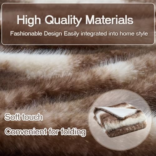 Luxury Fluffy Faux Fur Throw Blanket,Thick Fluffy Silky Fuzzy Cozy Blanket,Plush Blankets for Couch, Sofa, Chair, Bed-Faux Fur Brown Stripe 50 * 60inch - color: Faux Fur Brown Stripe, size: Throw (50" x 60")