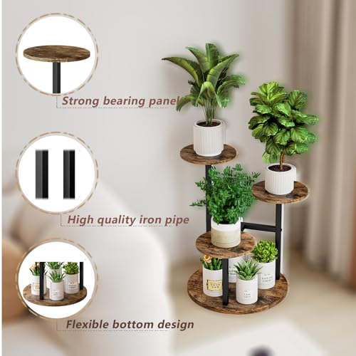 INGIORDAR Plant Stand Indoor Outdoor Corner Plant Shelf for Multiple Flower Pots Flower Stand Holder for Patio Garden Balcony Living Room (Black+Rustic Brown, 4 Tier) - color: Black 4 Tier, size: 4 Tier