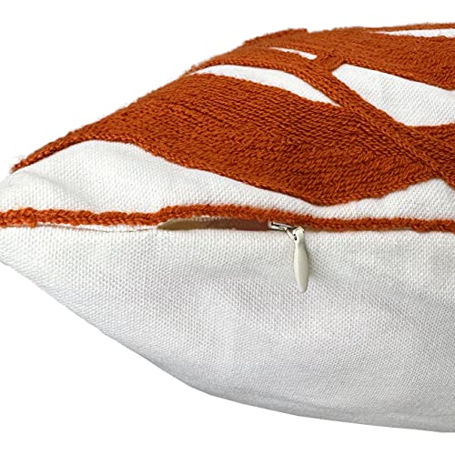 Alysheer Farmhouse Floral Leaves Embroidered Decorative Throw Pillow Cover 18x18 inches, Boho Tufted Flowers Embroidery Pattern Chic Cotton Cushion Case for Couch Bed Sofa Living Room(Burnt Orange) - color: Burnt Orange Floral, size: 18" x 18" (Pack of 1)