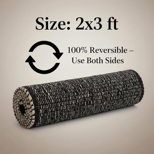 Black 2X3 Jute Rug Braided Construction - Farmhouse Woven Carpet - Mid-Century Modern Floor Covering for Entryway or Kitchen, 2' x 3' - color: Black, size: 2' x 3'