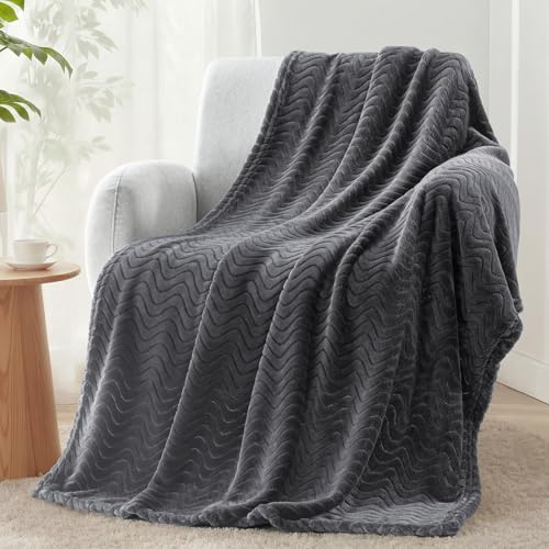Exclusivo Mezcla Fleece Throw Blanket for Couch, Lightweight Jacquard Bed Blanket for Spring Summer, Soft Cozy Breathable Throws, Dark Grey, 50x70 Inches - color: Dark Grey, size: Throw ( 50x70 IN )