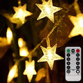 Warm White 50 Led Star Fairy Lights with Remote Control, Battery Powered Five-Pointed Star String Lights - color: Warm White