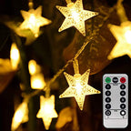 Warm White 50 Led Star Fairy Lights with Remote Control, Battery Powered Five-Pointed Star String Lights - color: Warm White