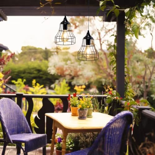 JHY DESIGN Set of 2 Battery Powered Chandelier Pendant Lights Boho Hanging Metal Cage Lamps with 6 Hours Timer for Bar Bedroom Garden Parties Patio Indoor Outdoor Gazebo Pergola(Geometry) - size: 9.5 inches, Set of 2, Geometry