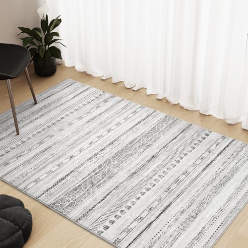 3x5 Area Rug Machine Washable Non Slip Rug Distressed Neutral Moroccan Boho Rug Ultra Soft Indoor Rugs for Bedroom Living Room Entryway Kitchen Foyer Bedside, Black - color: Black, size: 3' x 5' (Rectangular)