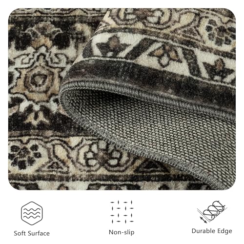 8x10 Area Rugs for Living Room - Washable Vintage Retro Large Rug, Soft Ultra Thin Non Slip Low Pile Traditional Distressed Boho Carpet for Bedroom Dining Room Home Office, Brown - color: C-vintage Brown, size: 8x10