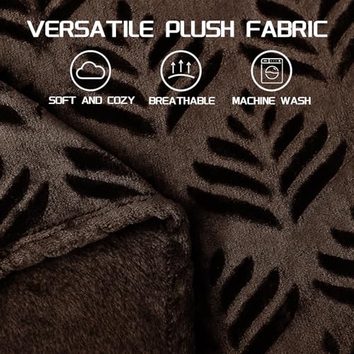 Exclusivo Mezcla Fleece Throw Blanket for Couch, Super Soft and Cozy Blankets All Season Use, Leaves Pattern, Plush Fuzzy Lightweight, Coffee, 50x60 Inch - color: Coffee, size: Throw(50"x60")