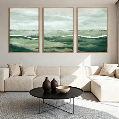 ANHUIB Large Green Abstract Framed Wall Art Set of 3 Sage Green Landscape Canvas Wall Decor 16x24 InchBeige Neutral Watercolor Lake Textured Illustrations Painting for Living Room Bedroom Dining Room - color: Green Neutral, size: 24"L x 16"W