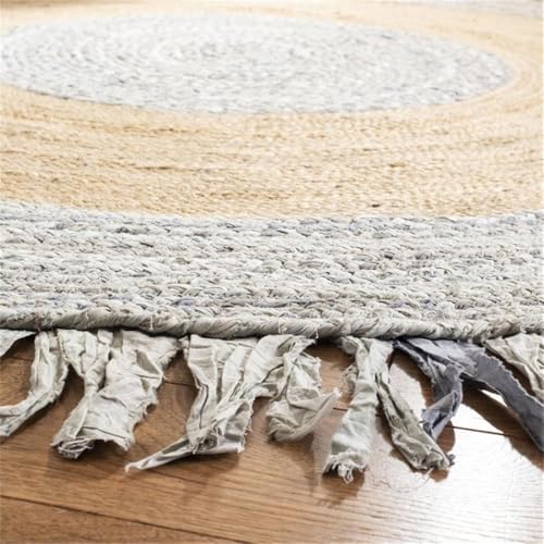 SAFAVIEH Cape Cod Collection 3' Round Light Grey / Natural CAP701F Handmade Boho Fringe Jute & Cotton Area Rug - color: Light Grey/Natural, size: 3' (Round)