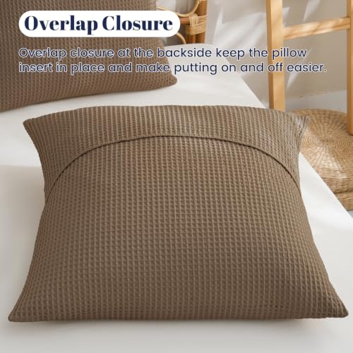 PHF 100% Cotton Waffle Weave Euro Shams 26" x 26", No Filling, 2 Pack Elegant Home Decorative Euro Throw Pillow Covers for Bed Couch Sofa, Walnut Brown - color: Walnut Brown, size: 26" x 26" (Pack of 2)