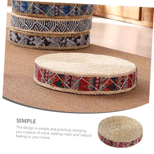 SUPVOX Woven Floor Pillow Meditation Cushion Handmade Indoor Seating Mat 30cm Diameter Bohemian Red Natural Grass Floor Cushion for Mindfulness Practice and Home Decor