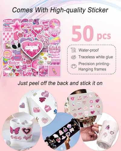 KBKBART Mcbling Y2k Room Decor Aesthetic, 12 Pcs Trashy Y2k Posters and 50 Pcs Y2k Sticker for Teen Girl's Bedroom, Early 2000s Room Decor, Hot Pink Wall Art Aesthetic Pictures, Emo Baddie Prints Wall Collage for Dorm Bedroom Apartment Decor (UNFRAMED) -