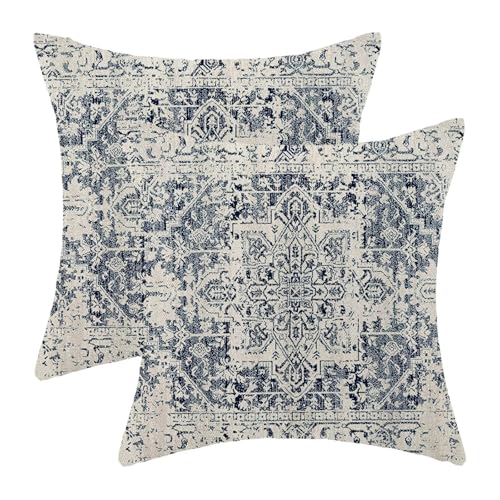 Boho Pillow Covers 18x18 Inch Set of 2, Bohemian Vintage Carpet Pattern Decoration Throw Pillowcase Boho Blue Retro Linen Outdoor Farmhouse Cushion Cover for Sofa Couch Bed Living Room - color: Boho26, size: 18" x 18" (Pack of 2)